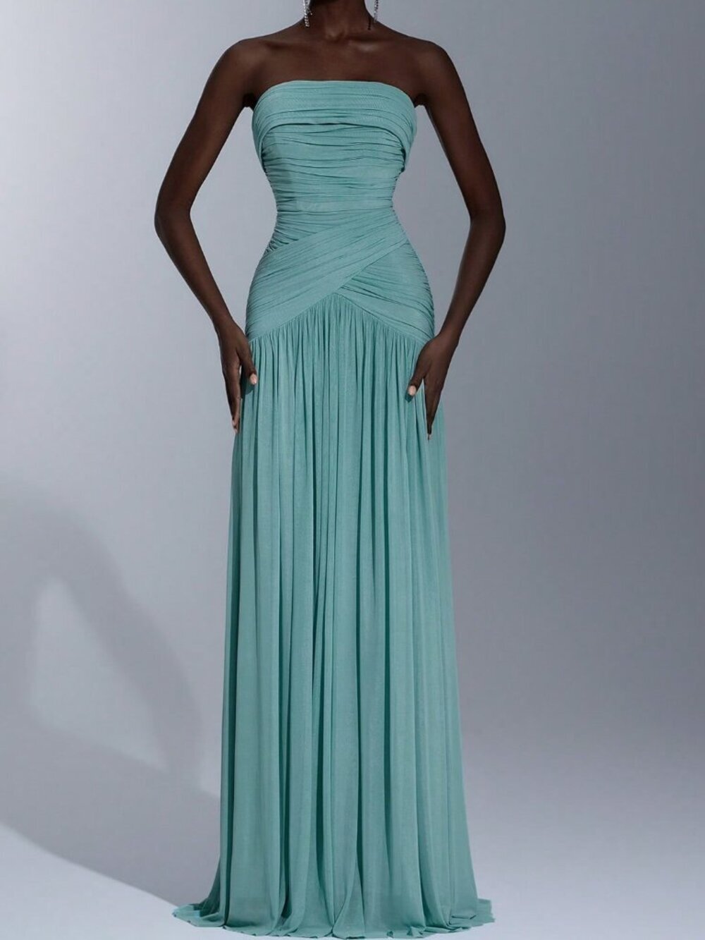 Green Elegant Formal Women's Knit Wedding Dress with Ruched Bust